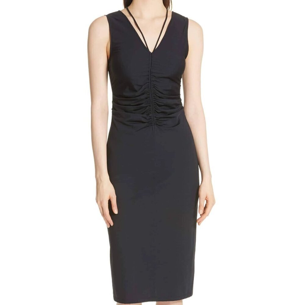 Women's Theory Ruched Tie Midi Sleeveless Black Dress